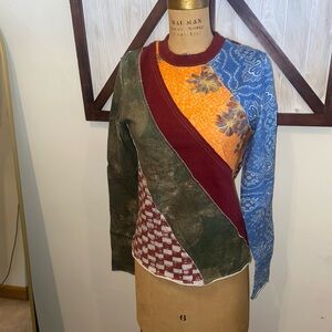 We The Free Patchwork Long-Sleeve Top in Blue, Orange, Olive & Maroon